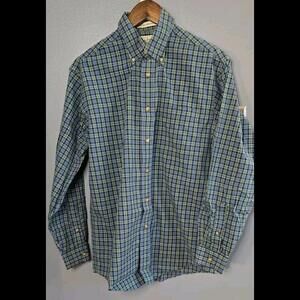 LL Bean Long Sleeve Shirt Men’s Small Green Blue Check Plaid Wrinkle Resistant